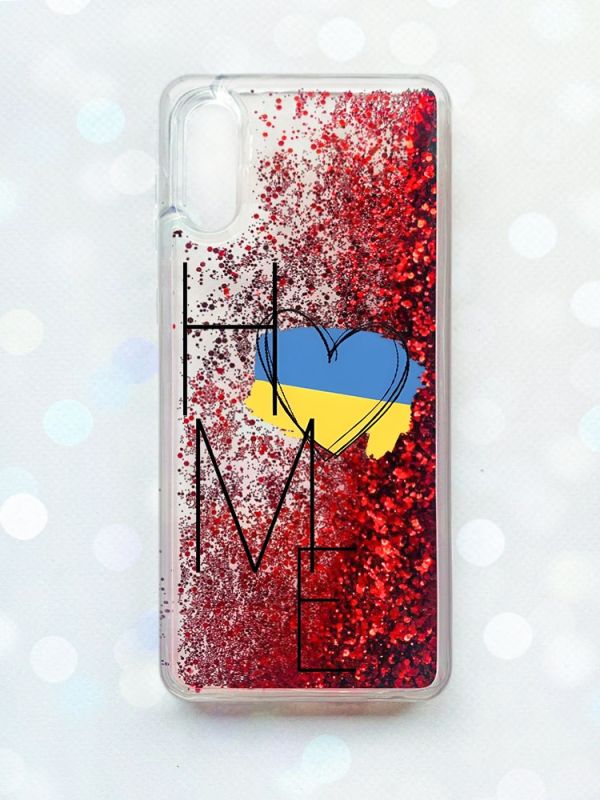 Чохол з плаваючими блискітками Samsung Galaxy A02 / A022 (2021) Червоний :: Дім Україна (принт 353)