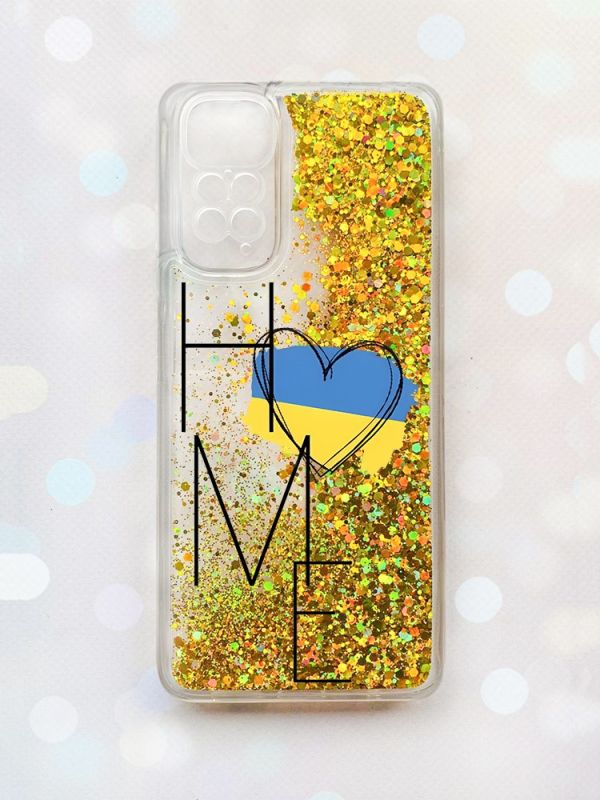 Чохол з плаваючими блискітками на Xiaomi Redmi Note 11 Золотий :: Дім Україна (принт 353)