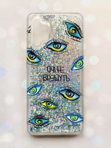 Чохол з плаваючими блискітками Samsung Galaxy A32 Срібний :: Очі (принт 358)