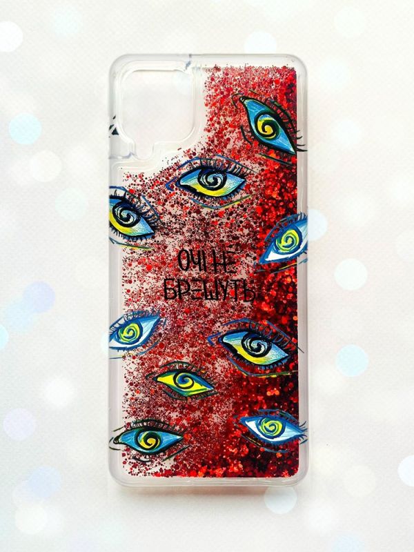 Чохол з плаваючими блискітками Samsung Galaxy A12 Червоний :: Очі (принт 358)