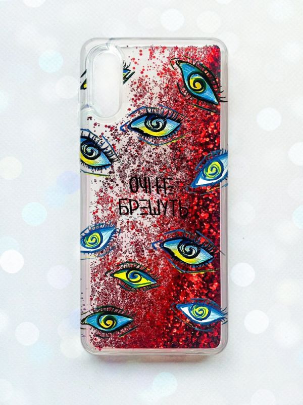 Чохол з плаваючими блискітками Samsung Galaxy A02 / A022 (2021) Червоний :: Очі (принт 358)