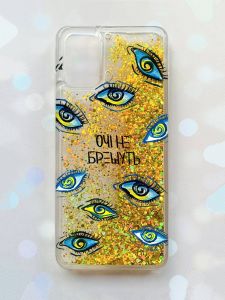 Чохол з плаваючими блискітками для Samsung Galaxy A03s (A037) Золотий :: Очі (принт 358)