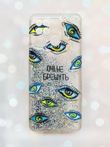 Чохол з плаваючими блискітками на Xiaomi Redmi 10C Срібний :: Очі (принт 358)