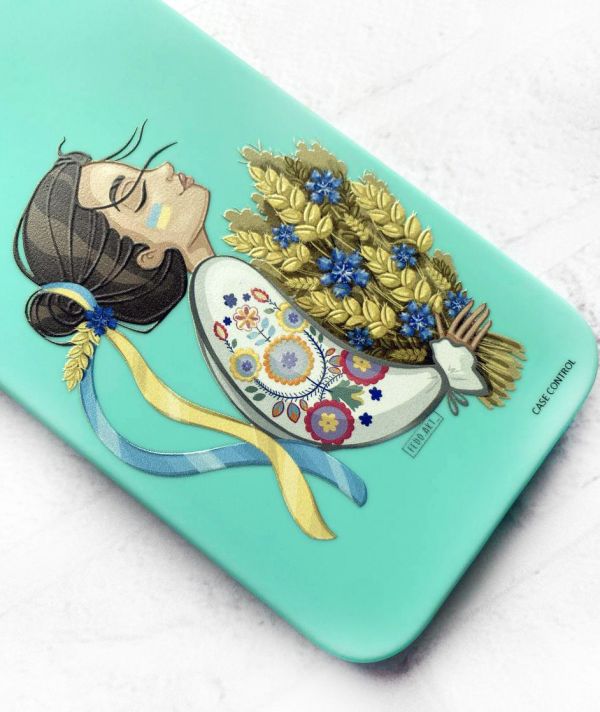 Матовий бірюзовий чохол на Xiaomi Redmi Note 11 :: Українка з колосками (патріотичний принт 172)