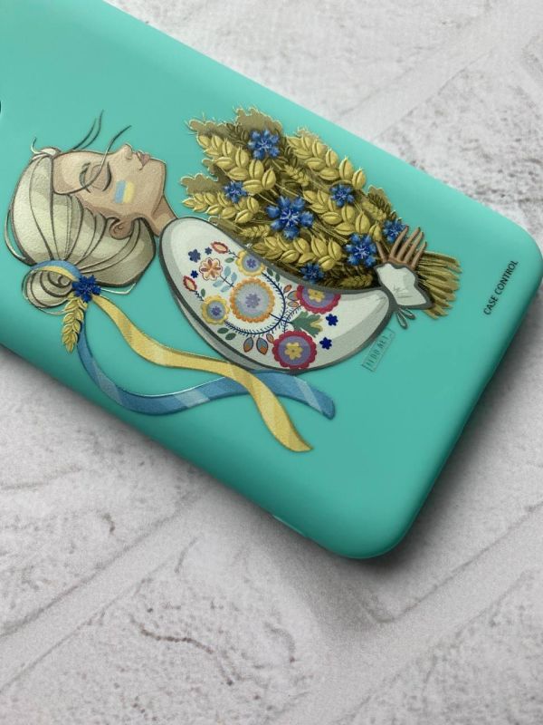 Матовий бірюзовий чохол на Apple iPhone 14 Pro Max :: Українка з колосками (патріотичний принт 173)