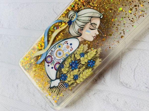 Чохол з плаваючими блискітками Samsung Galaxy A32 Золотий :: Українка з колосками (принт 173)