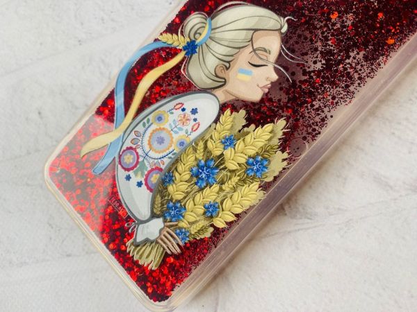 Чохол із плаваючими блискітками на iPhone 14 Червоний :: Українка з колосками (принт 173)