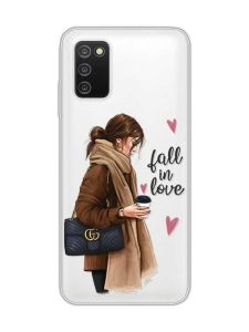 Прозорий чохол на Samsung Galaxy A03s :: Дівчина з кавою (принт 112)