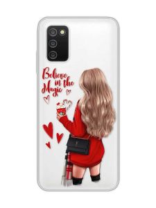Прозорий чохол на Samsung Galaxy A03s :: Дівчина з кавою (принт 137)