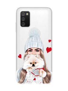 Прозорий чохол на Samsung Galaxy A03s :: Дівчина з песиком (принт 142)
