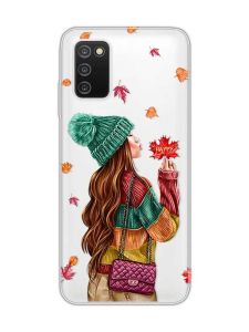 Прозорий чохол на Samsung Galaxy A03s :: Дівчина з листям (принт 221)