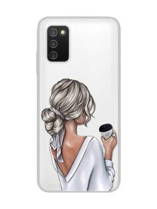 Прозорий чохол на Samsung Galaxy A03s :: Дівчина з латте (принт 227)