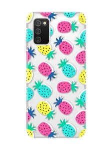 Прозорий чохол на Samsung Galaxy A03s :: Різнокольорові ананаси (принт 346)