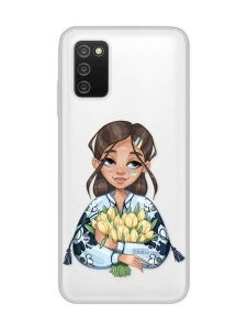 Прозорий чохол на Samsung Galaxy A03s :: Дівчина з тюльпанами (принт 22)