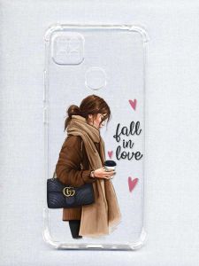 Чохол з потовщеними кутами на Xiaomi Redmi 9C/10A :: Дівчина з кавою (принт 112)