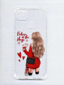 Чохол з потовщеними кутами на Xiaomi Redmi 9C/10A :: Дівчина з кавою (принт 137)