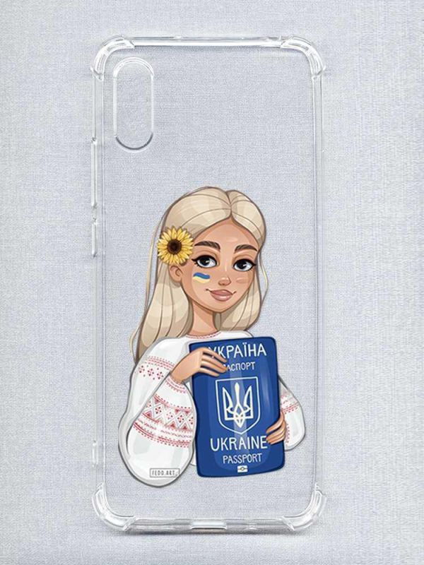 Чохол з потовщеними кутами на Xiaomi Redmi 9A :: Дівчина з паспортом (принт 13)