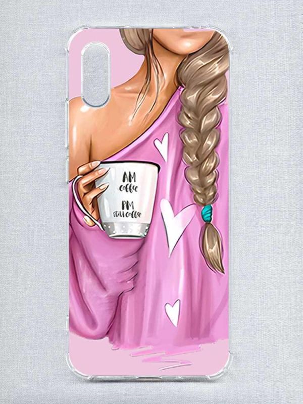 Чохол з потовщеними кутами на Xiaomi Redmi 9A :: Дівчина з кавою (принт 58)