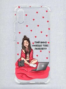 Чохол з потовщеними кутами на Xiaomi Redmi 9A :: Дівчина з вином (принт 219)