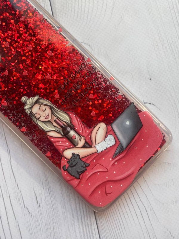 Чохол з плаваючими блискітками Samsung Galaxy A32 Червоний :: Дівчина з вином (принт 220)