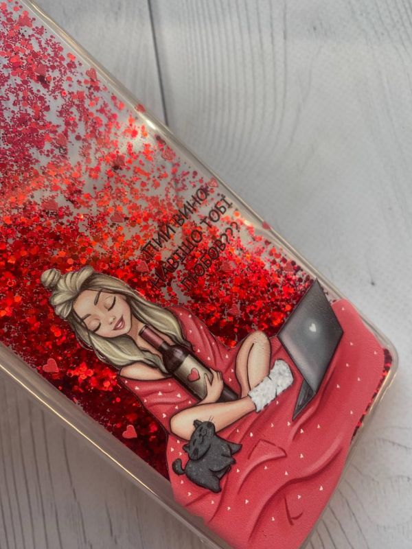 Чохол із плаваючими блискітками на iPhone 11 Червоний :: Дівчина з вином (принт 220)