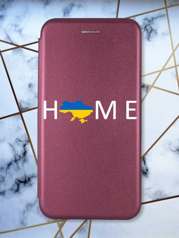 Чохол-книжка з малюнком для Xiaomi Redmi Note 8 Pro Бордовий :: Дім Україна (патріотичний принт 73)