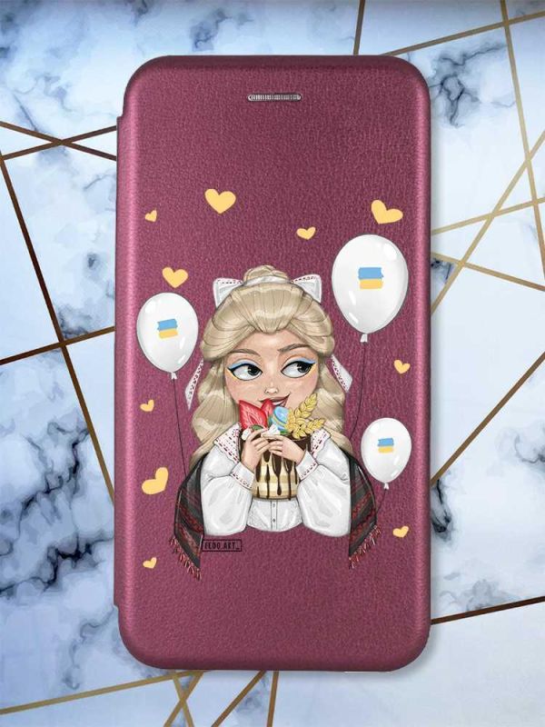 Чохол-книжка з малюнком для Samsung Galaxy M33 5G Бордовий :: Українка з солодощами (принт 175)