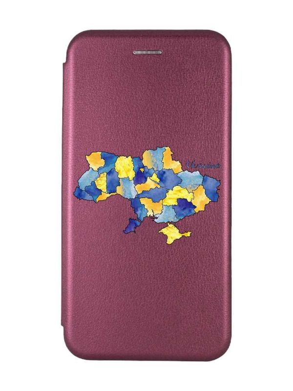 Чохол-книжка з малюнком для Xiaomi Redmi Note 8 Pro Бордовий :: Карта України (принт 261)