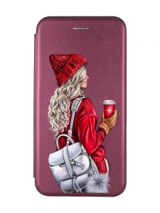 Чохол-книжка з малюнком для Xiaomi Redmi Note 8 Pro Бордовий :: Дівчина з рюкзаком (принт 9)
