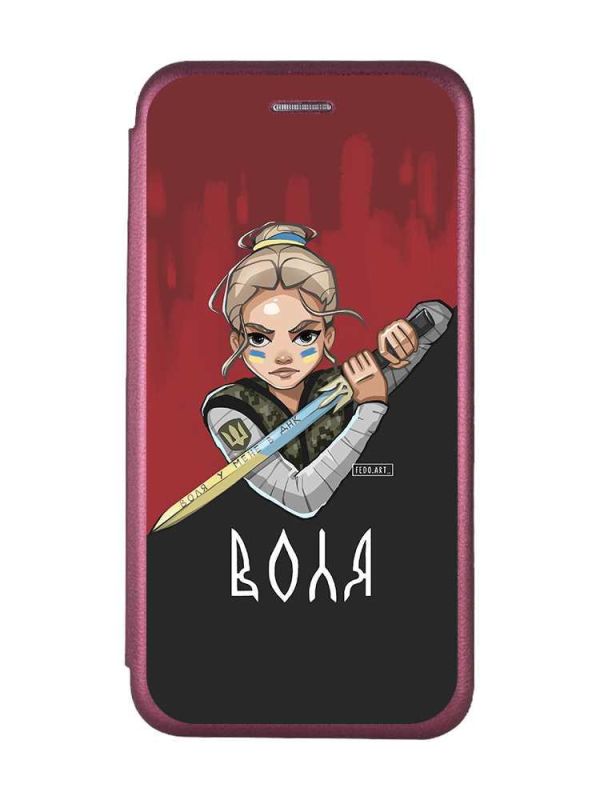 Чохол-книжка з малюнком для Xiaomi Redmi Note 8 Pro Бордовий :: Українська захисниця (принт 171)