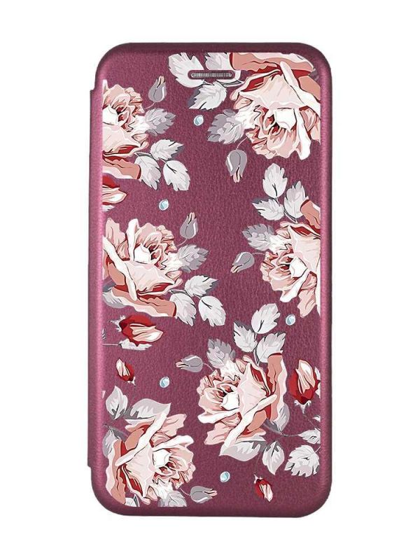 Чохол-книжка з малюнком для Xiaomi Redmi Note 8 Pro Бордовий :: Фон Троянди (принт 273)