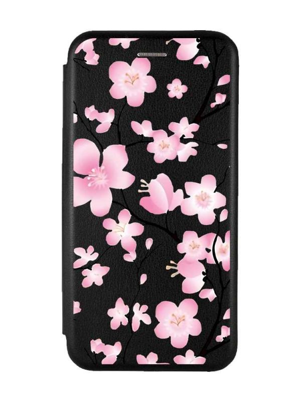 Чохол-книжка з малюнком для Samsung Galaxy S21 FE Чорний :: Квітуча сакура (принт 282)