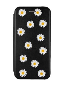 Чохол-книжка з малюнком для Samsung Galaxy S21 FE Чорний :: Фон ромашки (принт 41)