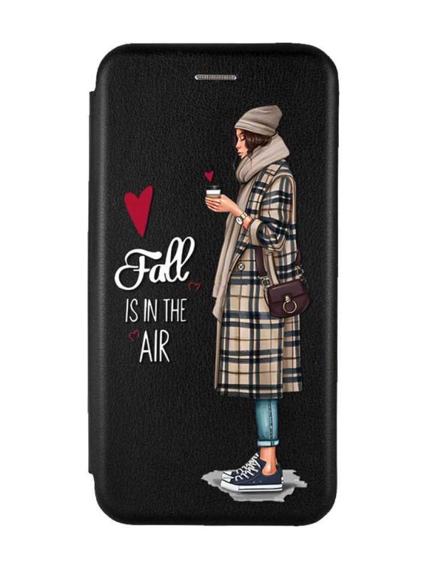 Чохол-книжка з малюнком для Samsung Galaxy S21 FE Чорний :: Дівчина з кавою (принт 59)