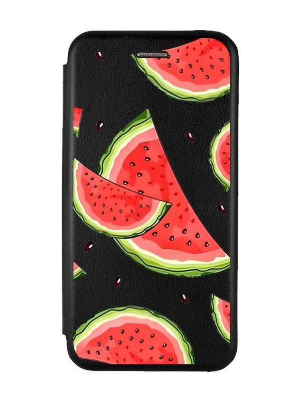 Чохол-книжка з малюнком для Samsung Galaxy S21 FE Чорний :: Скибки кавуна (принт 342)