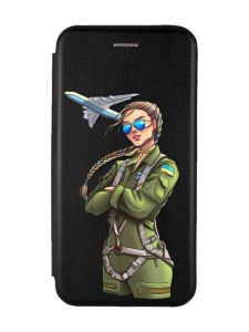 Чохол-книга з малюнком для Samsung Galaxy M13 4G Чорний :: Дівчина-пілот (патріотичний принт 6)