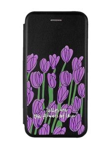 Чохол-книга з малюнком для Samsung Galaxy M13 4G Чорний :: Тюльпани (принт 265)