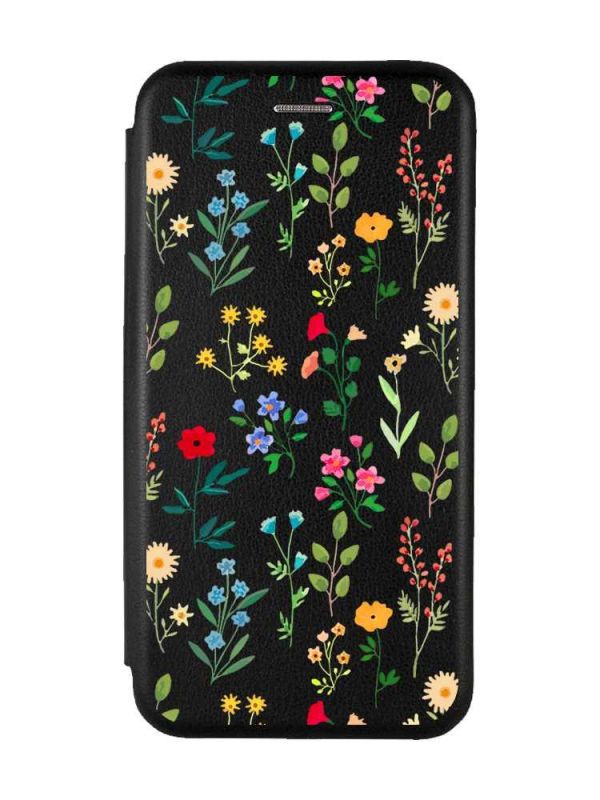 Чохол-книга з малюнком для Samsung Galaxy M13 4G Чорний :: Квітковий фон (принт 269)