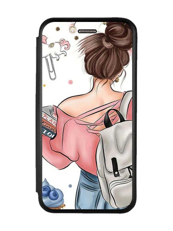 Чохол-книжка з малюнком для Samsung Galaxy M14 Чорний :: Дівчина з рюкзаком (принт 30)