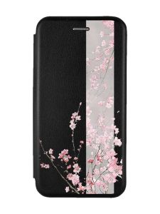 Чохол-книжка з малюнком для Samsung Galaxy M14 Чорний :: Сакура у цвіті (принт 286)