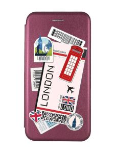 Чохол-книжка з малюнком для Samsung Galaxy S21 FE  Бордовий :: Подорожі. Лондон (принт 326)
