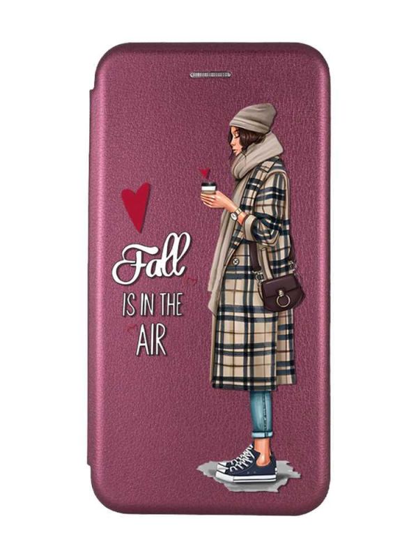Чохол-книжка з малюнком для Samsung Galaxy S21 FE  Бордовий :: Дівчина з кавою (принт 59)