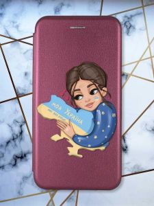 Чохол-книжка з малюнком для Samsung Galaxy S21 FE  Бордовий :: Моя Україна (принт 2)