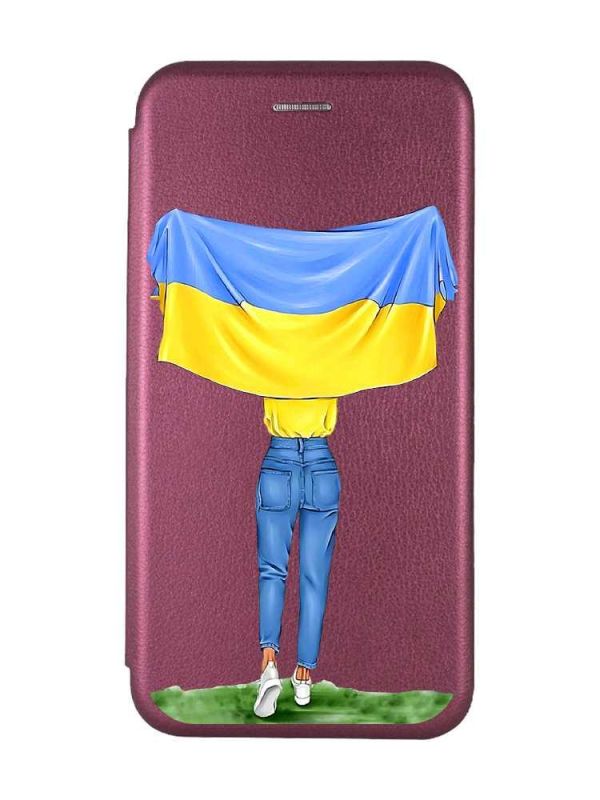 Чохол-книжка з малюнком для Samsung Galaxy S21 FE  Бордовий :: Дівчина з прапором (принт 263)