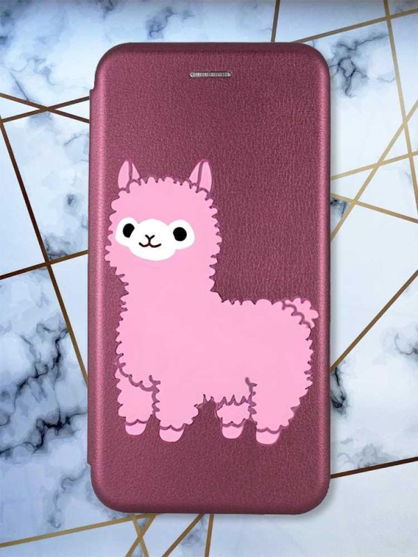 Чохол-книжка з малюнком для Samsung Galaxy S21 FE  Бордовий :: Лама рожева (принт 100)