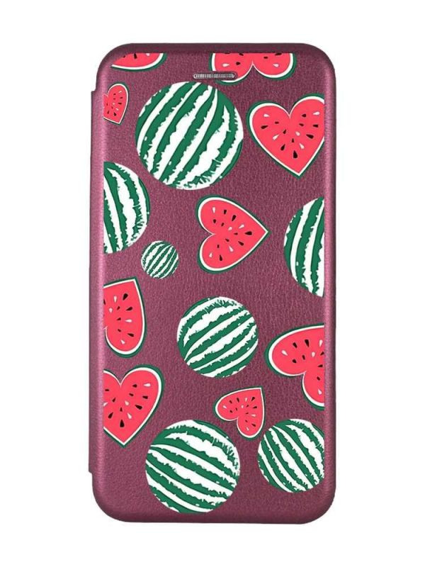 Чохол-книжка з малюнком для Samsung Galaxy S21 FE  Бордовий :: Кавуни сердечка (принт 343)