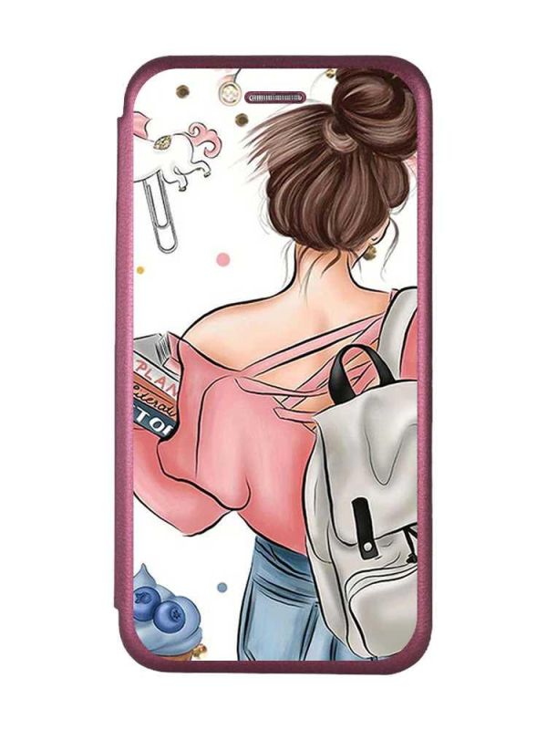 Чохол-книжка з малюнком для Samsung Galaxy А31 Бордовий :: Дівчина з рюкзаком (принт 30)