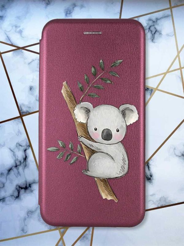 Чохол-книжка з малюнком для Samsung Galaxy А31 Бордовий :: Коала (принт 132)