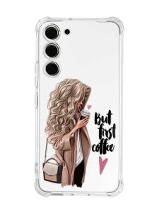Чохол з потовщеними кутами на Samsung Galaxy S23 :: Дівчина з кавою (принт 114)