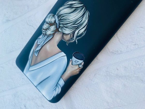 Матовий чорний чохол на iPhone 7 / 8 Дівчина з латте (принт 227)